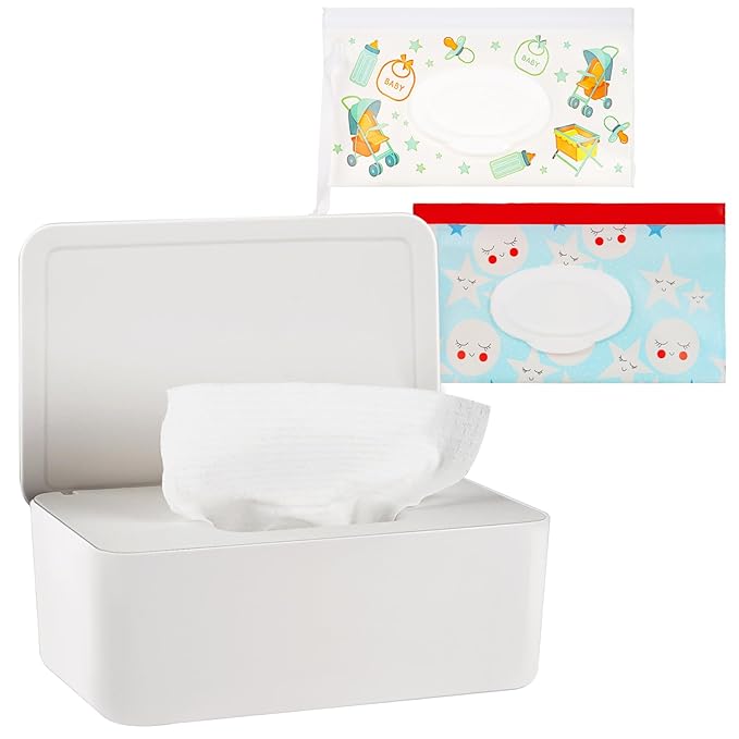 Diaper Wipes Dispenser Wipes Holder, Wipes Tissue Case Keeps Wipes Fresh Tissue Wipes Container with Lid (White)