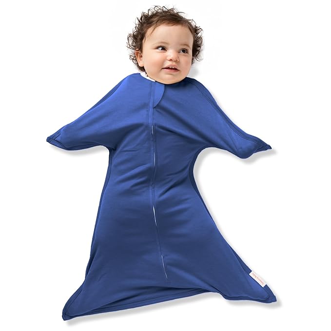 SleepingBaby Zipadee-Zip Transition Swaddle - Cozy Baby Swaddle Blanket with Zipper Convenience - Roomy Wearable Blanket for Easy Diaper Changes - Classic Navy, Large (12-24 Month)