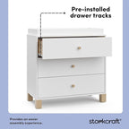 Storkcraft California 3-Drawer Chest with Removable Changing Topper (White with Driftwood) – GREENGUARD Gold Certified, Interlocking Drawer System, Pre-Installed Tracks, Easy Assembly