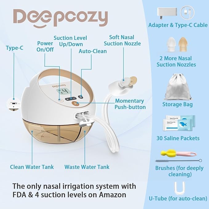 Electric Nasal Irrigation System Nasal Rinse with 30 Salt Packets, Sinus Rinse Machine, Nose Cleaner for Sinus Adult, Nasal Flush Congestion & Running Nose Relief, (Device Auto-Clean)
