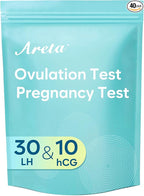 Areta Ovulation & Pregnancy Test Strips: 30 Ovulation Strips & 10 Pregnancy Tests Combo Kit | Accurate at-Home Fertility Tracker | Highly Sensitive Early Pregnancy Detection | 30 LH + 10 HCG