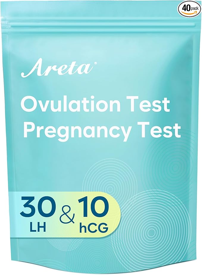 Areta Ovulation & Pregnancy Test Strips: 30 Ovulation Strips & 10 Pregnancy Tests Combo Kit | Accurate at-Home Fertility Tracker | Highly Sensitive Early Pregnancy Detection | 30 LH + 10 HCG