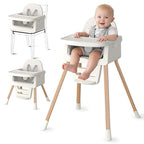 Baby High Chair for 6 Months+, Foldable High Chairs for Babies and Toddlers, Convertible Toddler Chair, Adjustable Tray & Footrest, Lightweight, Stable & Easy to Clean(White with Wood Grain)