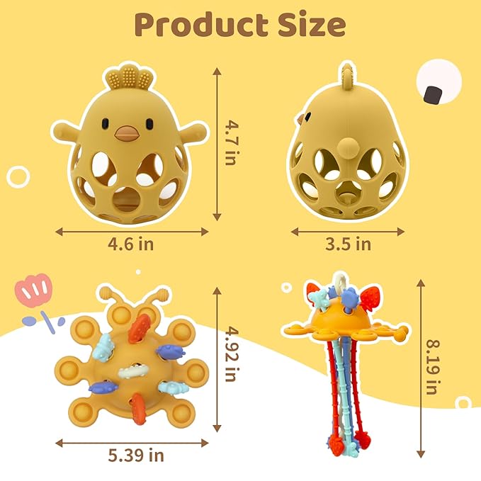 Baby Suction Toys Teething High Chair Toys - Baby Teething Chew Table Toy Silicone Teethers, Food Grade Silicon for 6 12 18 Months (Yellow)