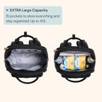 BabbleRoo Extra Large Diaper Bag Backpack, Expandable Baby Bag with Up to 50% More Capacity - Travel Essentials Baby Bag Tote with Changing Pad, Stroller Straps & Pacifier Case - Unisex, Black