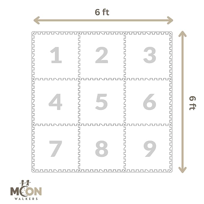 MOON WALKERS Stylish Boho Baby Play Mats for Floor, Play Mat for Babies and Toddlers, Non-Toxic, Soft, Thick, Tummy Time Mat for Crawling (Moon Mist, Extra Large 6x6ft | 9 Tiles)