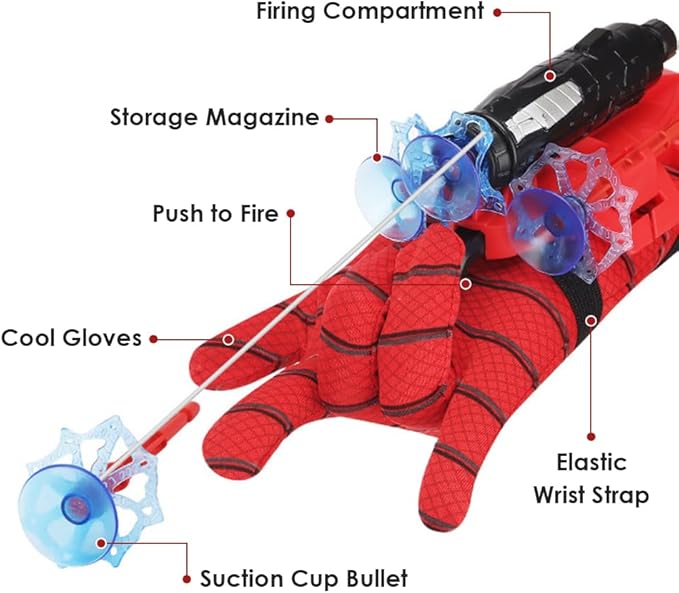 Spider Web Shooters with Gloves, Superheroes Wrist Launcher Toy, Funny Children Educational Toys, Party Cosplay Gift for Kids