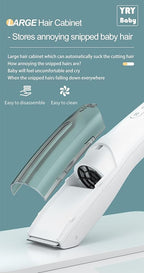 YRY Smart Vacuum Baby Hair Clipper, IPX7 Waterproof, Child Safe, 2 Isolated Motors, White