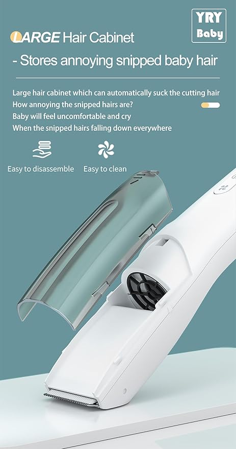 YRY Smart Vacuum Baby Hair Clipper, IPX7 Waterproof, Child Safe, 2 Isolated Motors, White