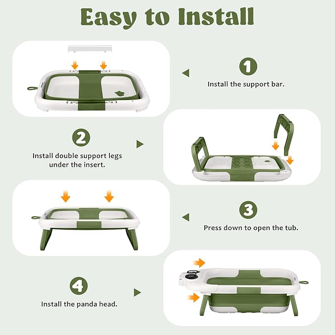 Collapsible Baby Bathtub for Newborn to Toddler, Portable Baby Bath Tub with Floating Cushion and Thermometer, Infant Bathtub for 0-24 Months(Green)