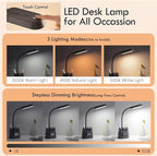 WILIT LED Desk Lamp for College Dorm Room Essentials, Students Study Lamp with Charging Station, Pen Holder, Clock & RGB Night Light, Office Desk Accessories, Table Lamp for Bedroom - Gray