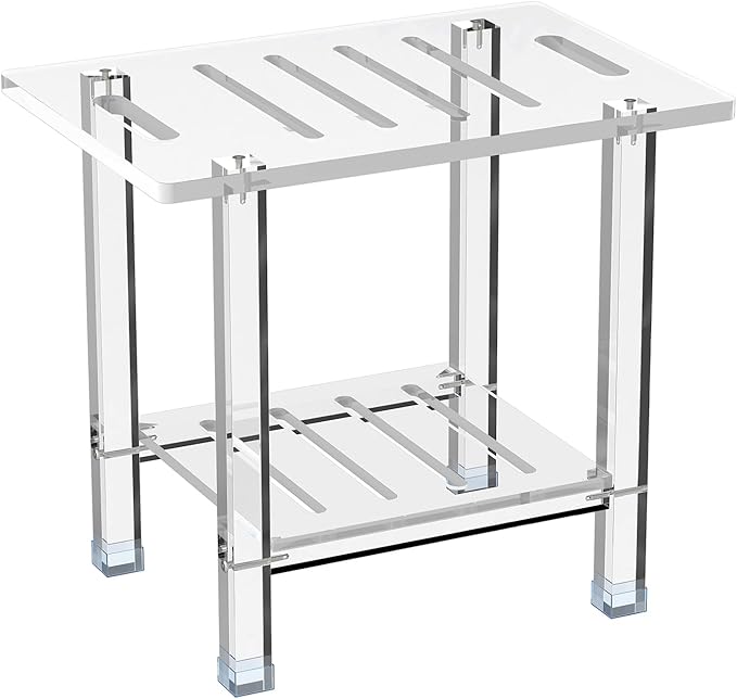 Sumerflos Acrylic Shower Bench for Inside Shower - 18.58" L x 12.60" W x 16.34" H Bathroom Shower Stool with Storage Shelf Heavy Duty (Hold Up to 400lbs) for Shaving Legs Waterproof Non-Slip