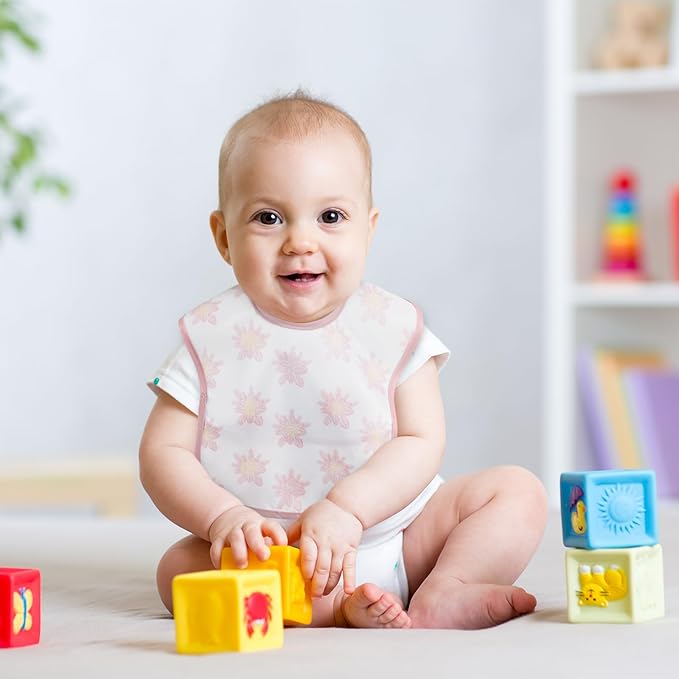 Mess Proof Baby Bib 3 Pack, Waterproof Led Weaning Baby Feeding Bibs with Food Catcher, Travel Feeding Bibs