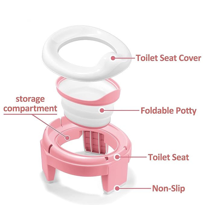 MCGMITT Portable Potty Seat for Kids Travel - Foldable Training Toilet Chair for Toddler Girls with Storage Bags for Outdoor and Indoor Easy to Clean(Pink)