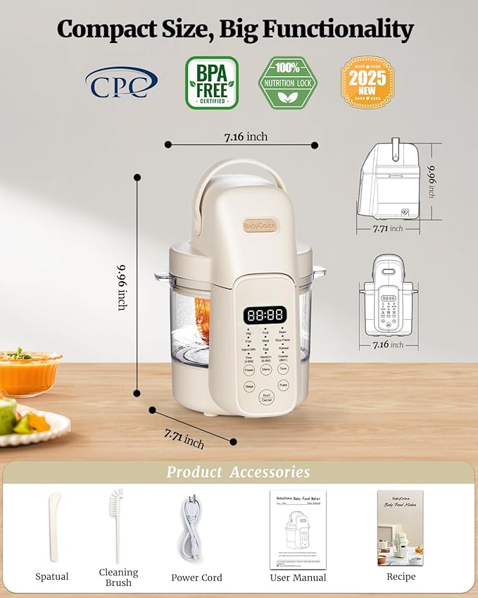 Baby Food Maker, 9 in 1 Glass Baby Food Processor Steamer Puree Blender with 6 Blades, One Step Cook Grinding, Touch Screen Control, Multifunctional Blender with 24h Timer, Dishwasher Safe