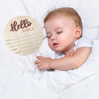 Baby Announcement Sign, 5.9 Inch Wooden Hello World Newborn Signs, Birth Announcement Sign, Baby Shower Hospital Nursery for Newborn Boys and Girls (Tea Red,Pen)