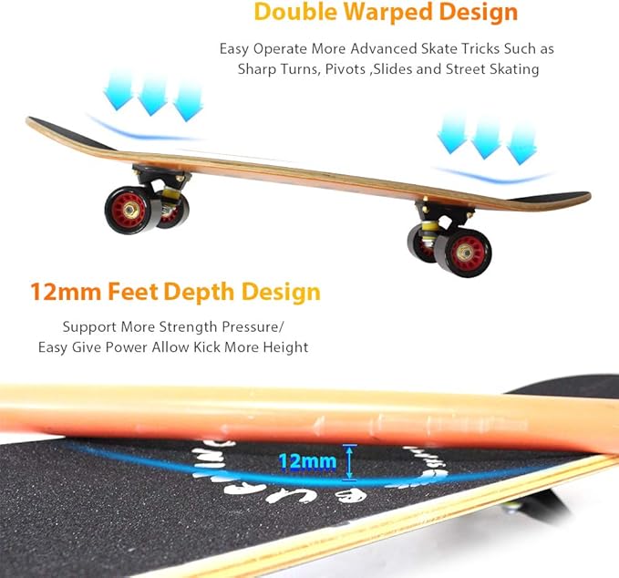 Easy_Way Complete Skateboards- Standard Skateboards for Beginners Kids Boys Girls Teenager- 31''x 8''Canadian Maple Cruiser Pro Skate Board, Skateboards