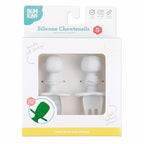 Bumkins Baby Utensils Set, Chewtensils Silicone Spoons for Dipping, Self-Feeding, Baby Led Weaning, Trainer Learning, First Stage Eating, Soft Practice Fork and Spoon, Babies 6 Months, Marble