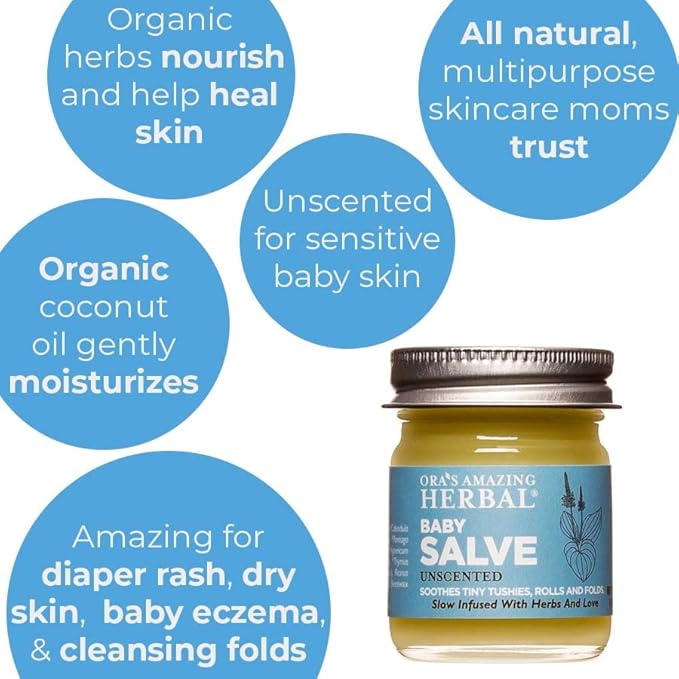 Baby Salve, Diaper Balm Ointment, Drool Rash Prevention, Natural Diaper Cream, Calendula Thyme Burdock Cream, Baby Eczema Acne and Rash Treatment, 4 oz, Ora’s Amazing Herbal