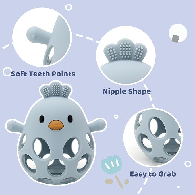 Baby Teething Toys Silicone Teethers - Babies Toys Chew Toys Food Grade Silicone for Sucking Needs, BPA Free for 0-6 6-12 Months(Blue Green)