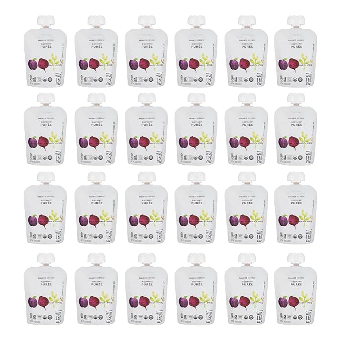 White Leaf Provisions Organic Purees / Baby Food Pouches - Fruits, Veggies & Grains, Toddler snack, Regeneratively Farmed, No Added Sugar, Non-GMO, BPA-Free Pouches 3.17 oz (Pack of 24, Plum + Beet + Spinach + Spelt)