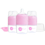 PopYum 5 oz Pink Anti-Colic Formula Making/Mixing/Dispenser Baby Bottles, 3-Pack with #1 Slow Flow Nipples, 150 ml, BPA-Free, Natural Latch