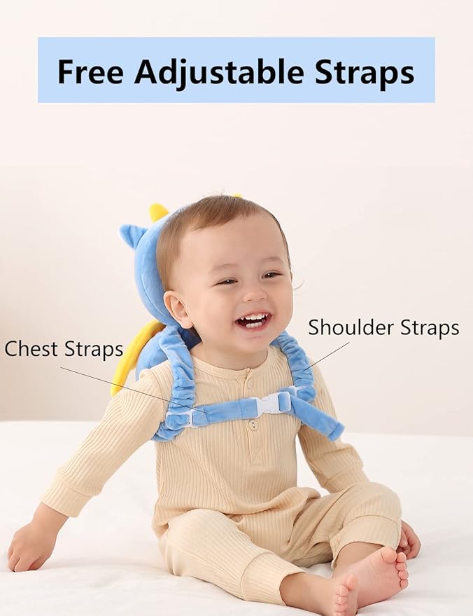 JunNeng Toddler Baby Head Protector Backpack for Toddler Walker with Knee Pads&Anti-Slip Socks, Frog