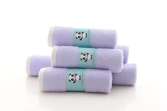 HIPHOP PANDA Baby Washcloths, Rayon Made from Bamboo - 2 Layer Ultra Soft Absorbent Newborn Bath Face Towel - Reusable Baby Wipes for Delicate Skin - Purple, 30 Pack