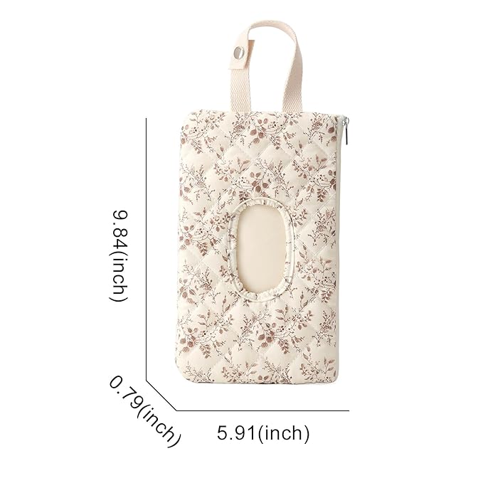 Quilted Baby Wipe Holder Floral Quilted Diaper Pouch Portable Mommy Bag for Travel Stroller Daily Casual (Beige)
