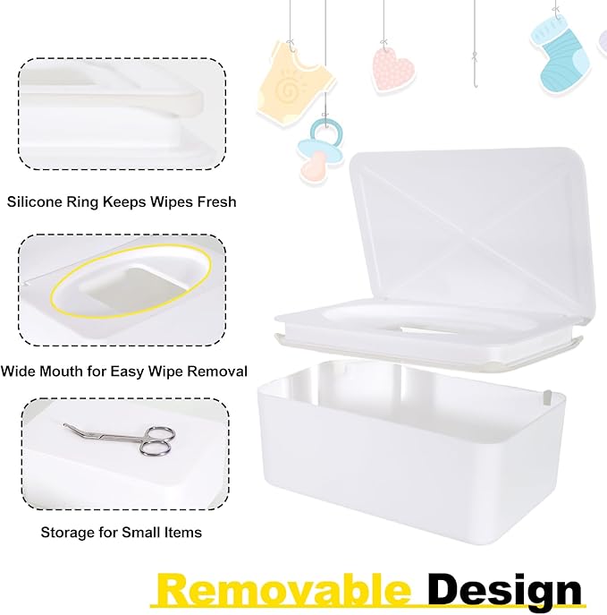 Wipes Dispenser Compatible with Cottonelle, Refillable Wipe Holder, Flushable Wipes Container with Sealing Design Lid, Keeps Wipe Fresh and Clean, Non-Slip, Easy to Pull Out, for Home, Car, Bathroom