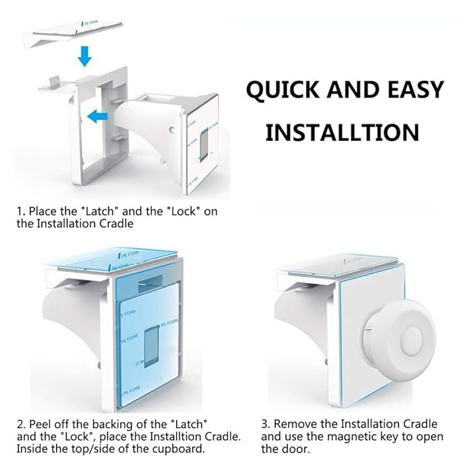 Norjews Child Safety Adhesive Magnetic Cabinet Locks (20 Locks and 3 Keys), Easy Install in Seconds, No Screws or Drilling, Invisible Baby Proof Locks for Cabinets and Drawers