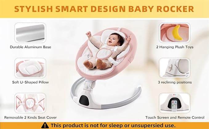 Baby Swing for Infants,Comfort Cradling Baby Rocker Portable Newborn Swing with Music/Remote Control/Timing Function,Pink