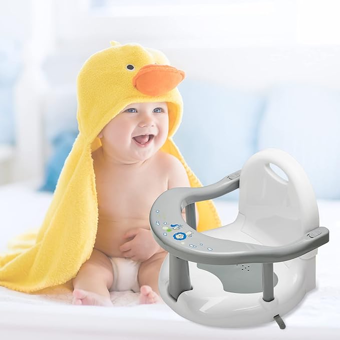 Foldable Baby Bathtub Seat, Non-Slip Infants Bath Chair, Cute Shape Shower Chairs for Tub Sitting up, Surround Bathroom Seats for Newborn Infant 6-18 Months (Baby Grey)
