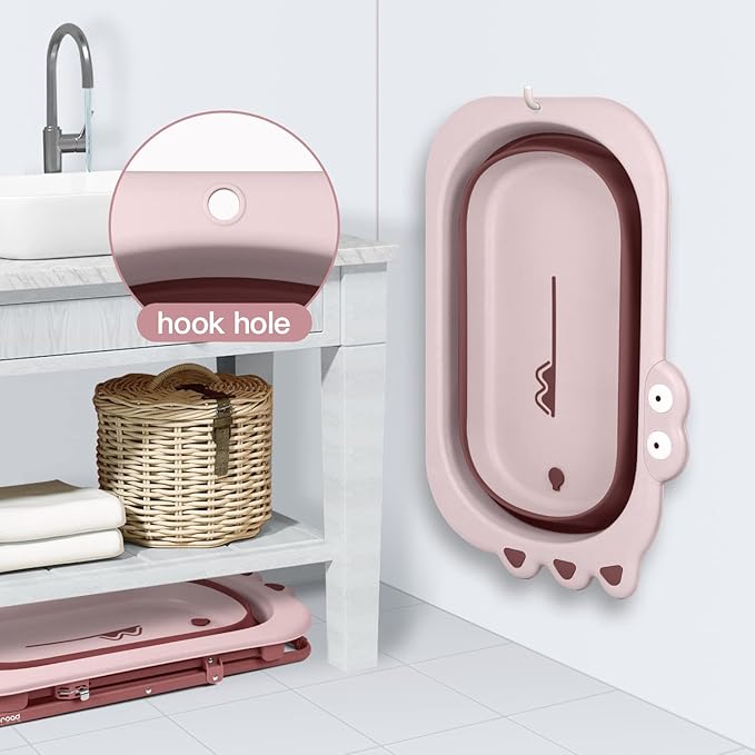 Beberoad Love Collapsible Baby Bathtub for Newborn to Toddler – Portable & Adjustable Infant Tub with Non-Slip Design, Space-Saving Bathtub for Travel & Home Use (Pink)