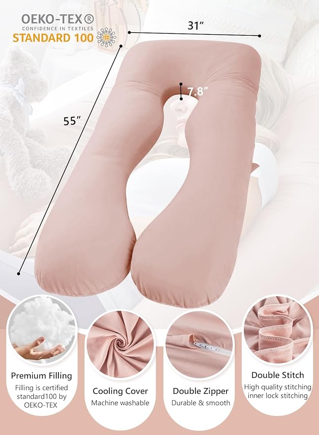 Meiz Cooling Pregnancy Pillows for Sleeping, Maternity Body Pillow for Pregnant Woman, U Shaped, with Cooling Jersey Cover