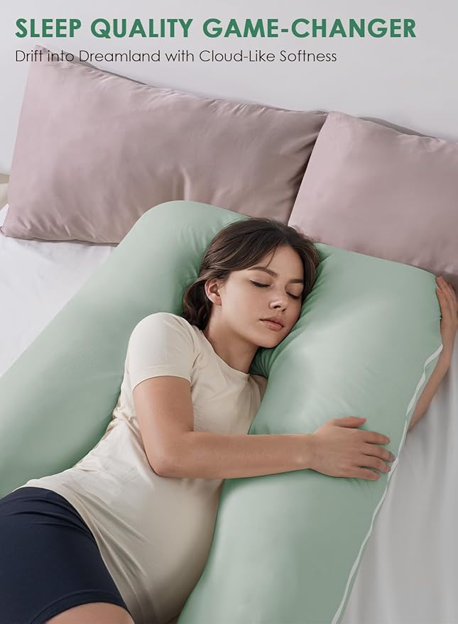 QUEEN ROSE Pregnancy Pillows, Soft Cotton U Shaped Body Pillow for Sleeping, Maternity Pillow for Pregnant Women, Green