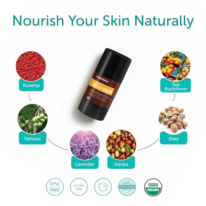 Mambino Organics Oh Baby! Belly Balm for Pregnant Women, Organic Shea Butter, Tamanu Oil and Calendula, Helps Reduce Stretch Marks in Pregnancy, Vegan, Maternity Skin Care, 2.5 fl oz