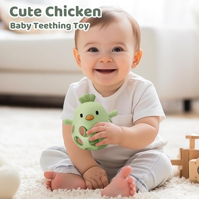 Baby Teething Toys Silicone Teethers - Babies Toys Chew Toys Food Grade Silicone for Sucking Needs, BPA Free for 0-6 6-12 Months(Green Pink)