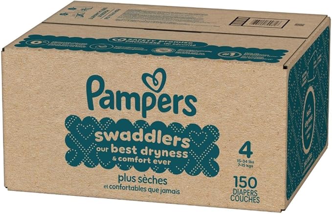 Pampers Swaddlers Diapers, Size 4 (15-34 lbs), 150 Count, Absorbent, Keeps Baby Dry and Comfortable, Skin Safe Disposable Baby Diaper (Packaging May Vary)