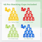 yeesport 48 PCS Sport Stacking Cups with Horse Pattern, Sport Training Game for Challenge Competition, Plastic Stacking Cups, Classic Family Game for Youth and Adults, Red+Blue+Green+Yellow