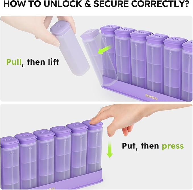 Weekly Pill Organizer 3X a Day, Detachable Pill Box 7 Day, Large 3 Times Daily Pill Case, Travel Pill Container Holder, Week Medication Dispenser Pillbox for Vitamin Supplement Medicine, Purple
