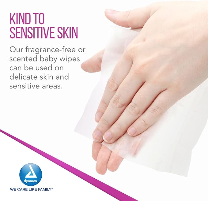 Dynarex Baby Wipes - Non-Alcohol Wipes for Babies with Lanolin & Aloe to Moisturize Skin - Sticker-Sealed Soft Pack - Unscented - 7x8", 80 Wet Wipes per Pack, 24 per Case