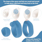 Baby Self Feeding Training Spoon and Fork Set with Travel Case, BPA-Free Cute Circle Toddler Training Utensils, Silicone/ABS Great Tableware Set Spoons Fork for Kids (Blue)