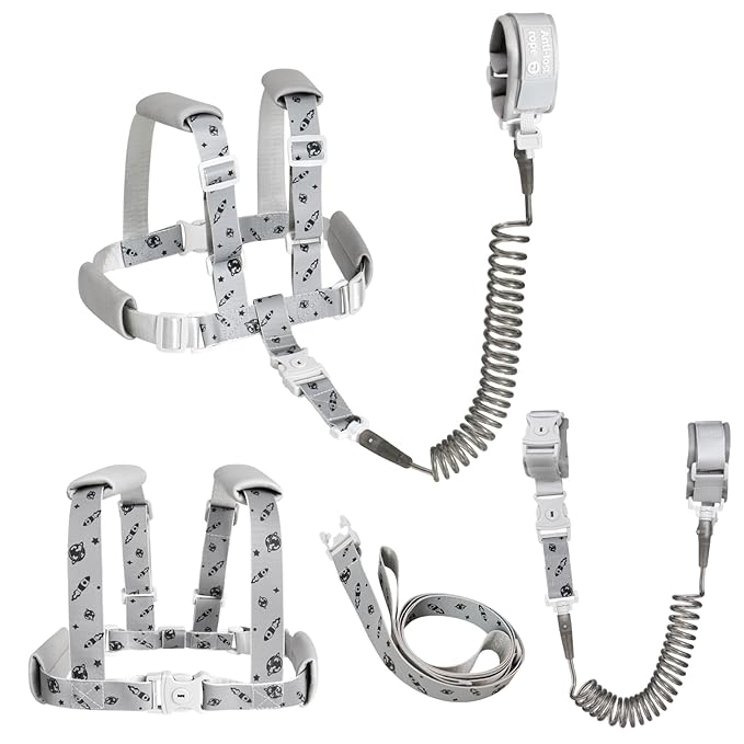 4 in 1 Toddler Harness Leash with Rocket Pattern, Reflective Kids Harnesses with Anti Lost Wrist Link, Child Leashes for Boys Girls,Suitable for Outdoor Activity