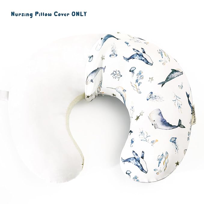 GRSSDER Reversible Nursing Pillow Cover, Ultra Soft Stretchy Minky Removable Nursing Covers Fitted for Breastfeeding Pillows Snug and Safe, Sea Fish