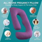Sasttie Pregnancy Pillows for Sleeping, Jumbo U Shaped Cooling Full Body Pillow with Removable Cover, Pregnant Women Must Haves, Maternity Essential, Purple