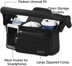 Universal Stroller Organizer with Insulated Cup Holder, Detachable Phone Bag, Shoulder Strap – Fits All Stroller Types, Keeps Drinks Hot/Cold (Black)