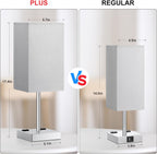 Touch Bedside Table Lamp For Nightstand - 3-Way Dimmable Night Lamp with USB A + Type C Charging Ports and two AC Outlets, Small Desk Light with E26 LED Bulb for Bedroom Living Room, GREY PLUS