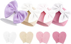 BQUBO Newborn Baby Hats Mittens Set Hospital Hat Beanie Infant Bow Hats Baby Gloves No Scratch Mittens for 0-6 Months