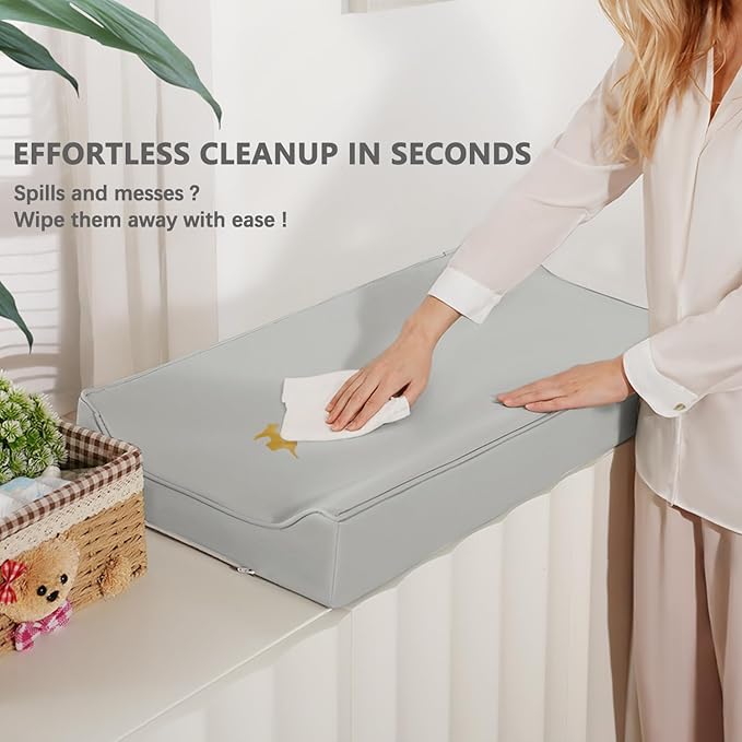 Vegan Leather Changing Pad Cover with Zipper - 31"X 16" - Waterproof Wipeable, Extra Thick & Portable & Non-Slip Diaper Mat - Fits Standard Changing Tables (Gray)